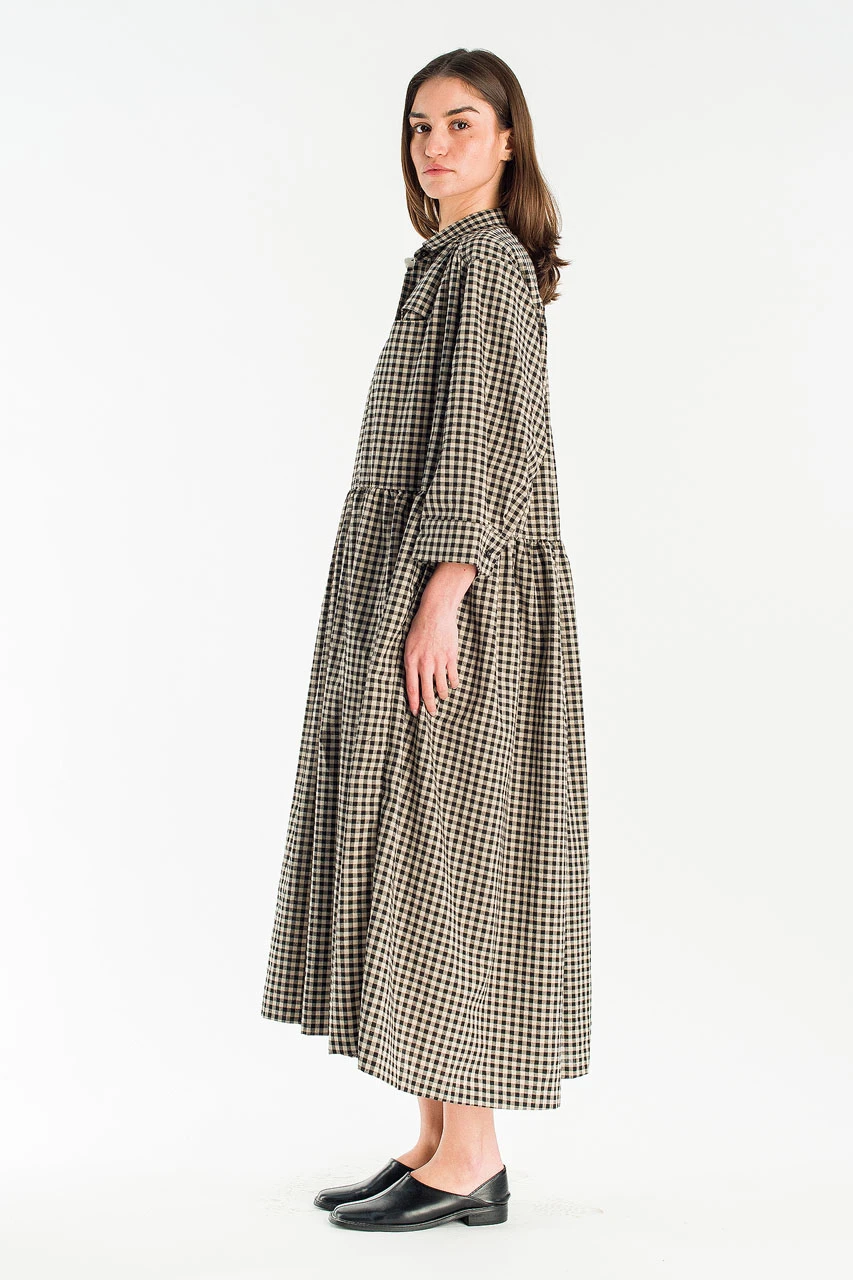Lea Boxy Gingham Shirt Dress, Black
