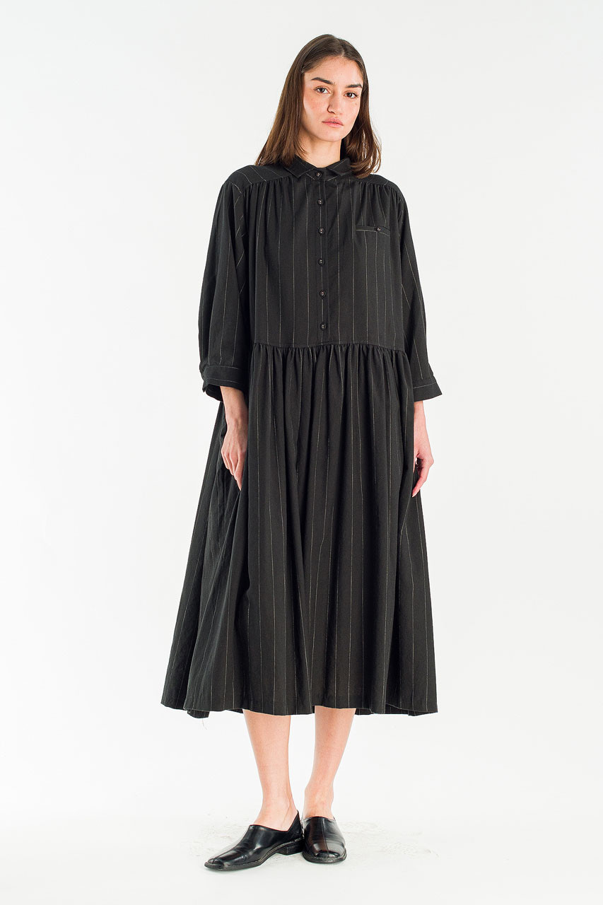 Lea Boxy Pin Stripe Dress, Black