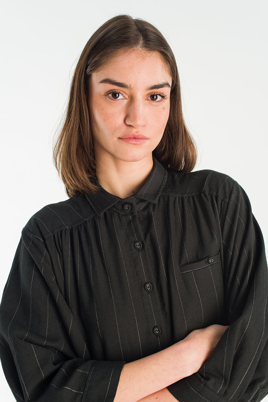 Lea Boxy Pin Stripe Dress, Black