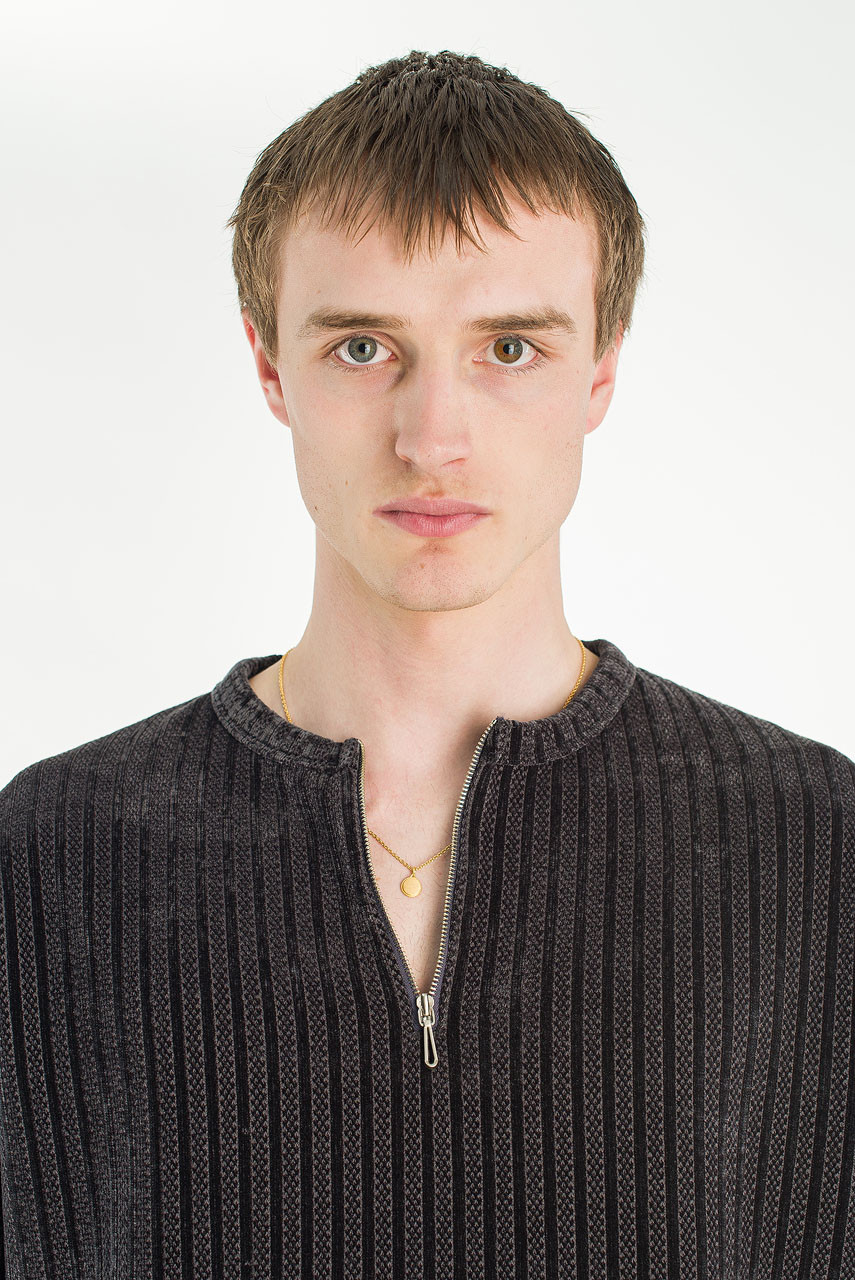 Menswear | Velour Zipper Henley Tee, Charcoal