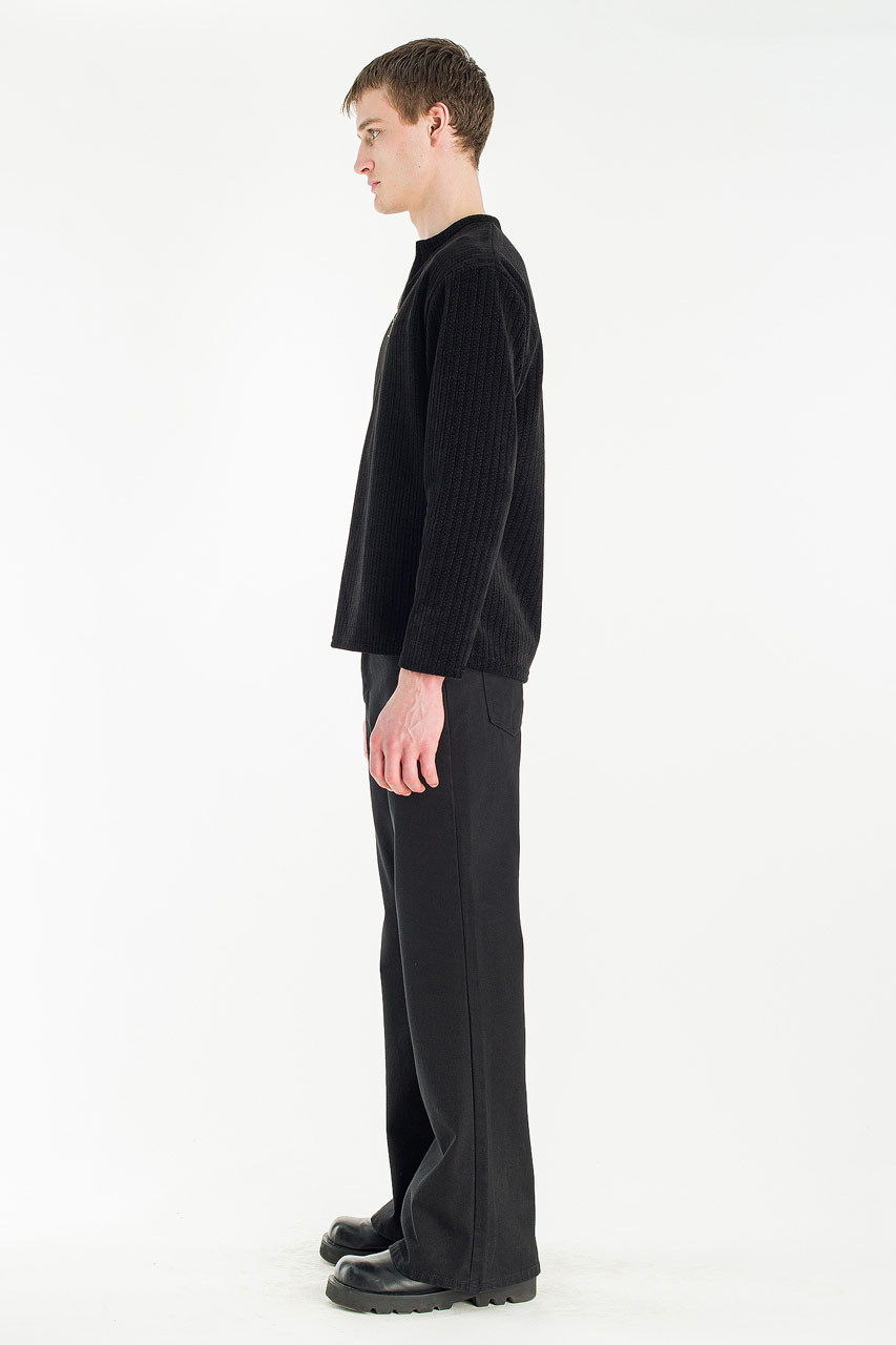 Menswear | Velour Zipper Henley Tee, Black