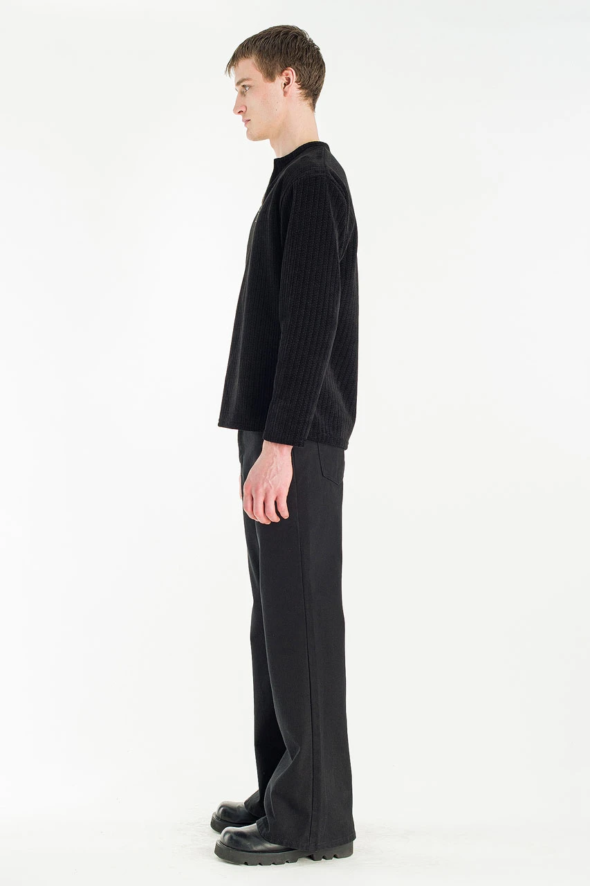 Menswear | Velour Zipper Henley Tee, Black