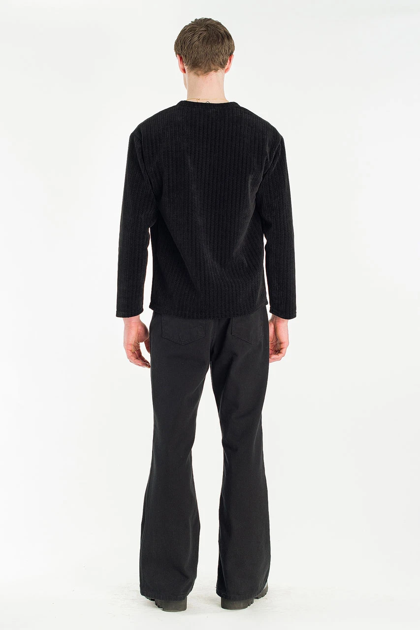 Menswear | Velour Zipper Henley Tee, Black