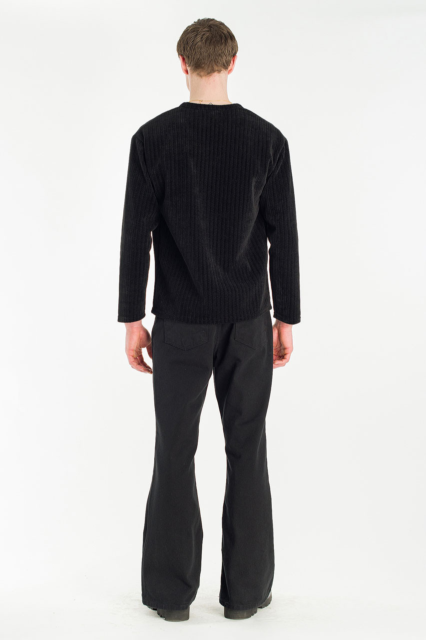 Menswear | Velour Zipper Henley Tee, Black