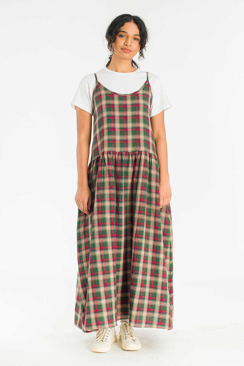 Ayame Check Slip Dress, Green