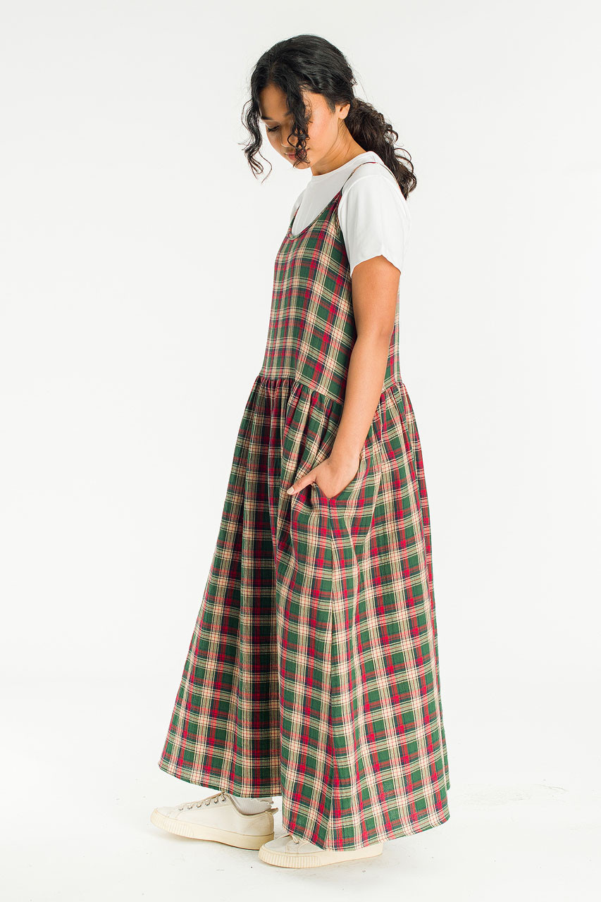 Ayame Check Slip Dress, Green