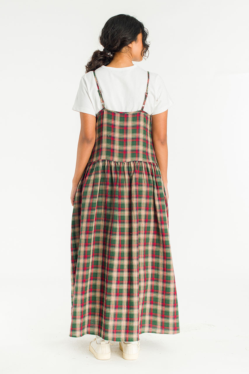 Ayame Check Slip Dress, Green