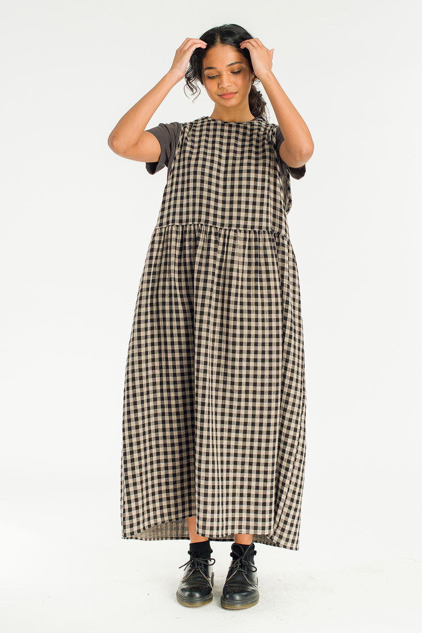 Tasha Check Relax Pinafore Dress, Black