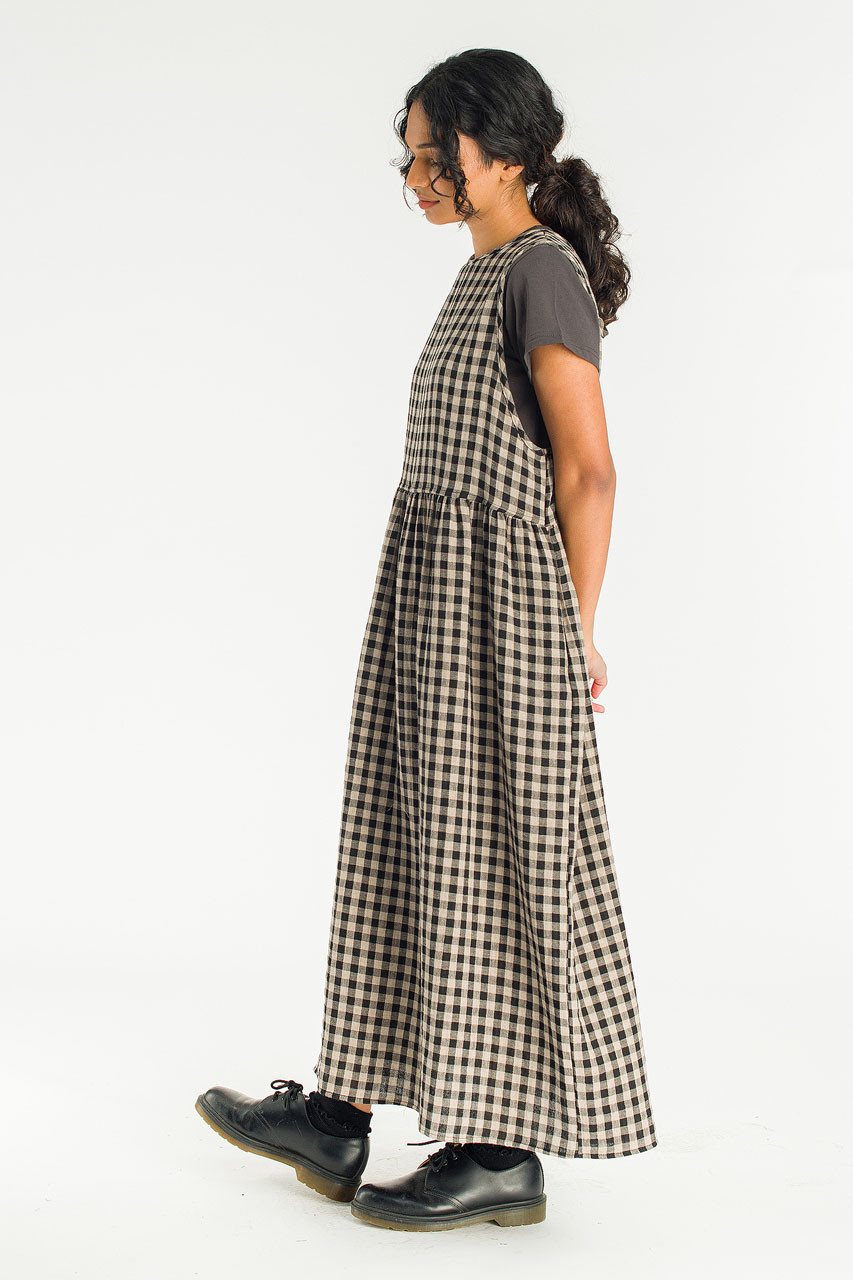 Tasha Check Relax Pinafore Dress, Black