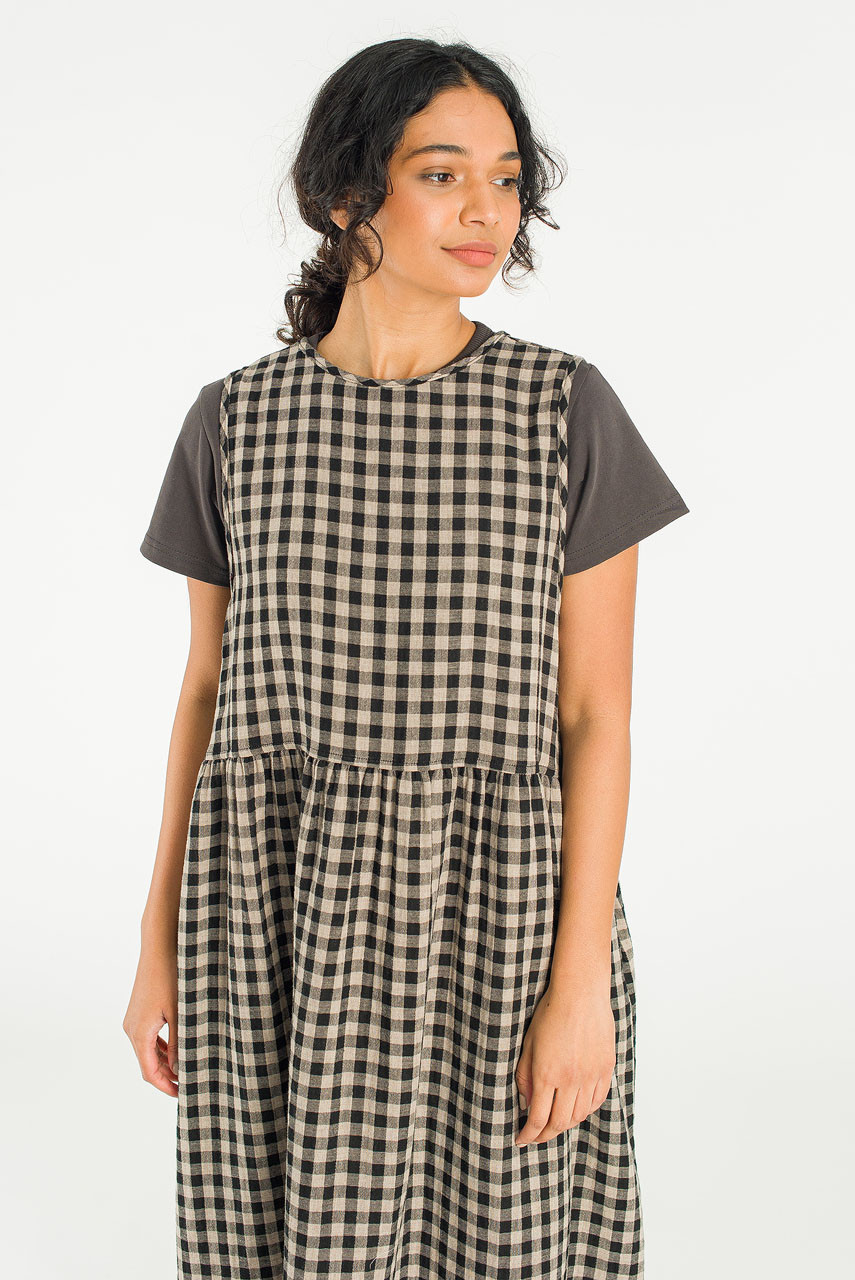 Tasha Check Relax Pinafore Dress, Black