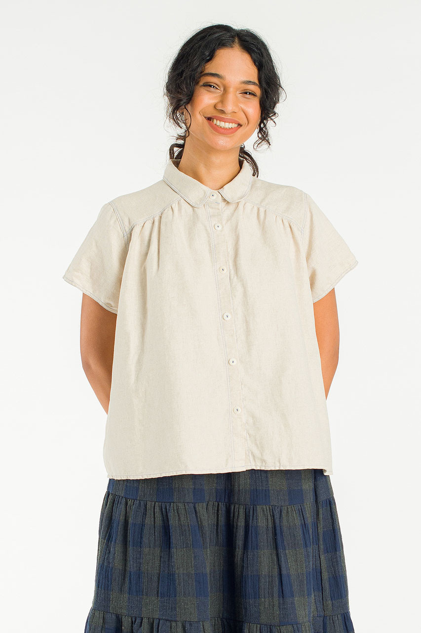 Herringbone Linen Blend Shirt, Beige