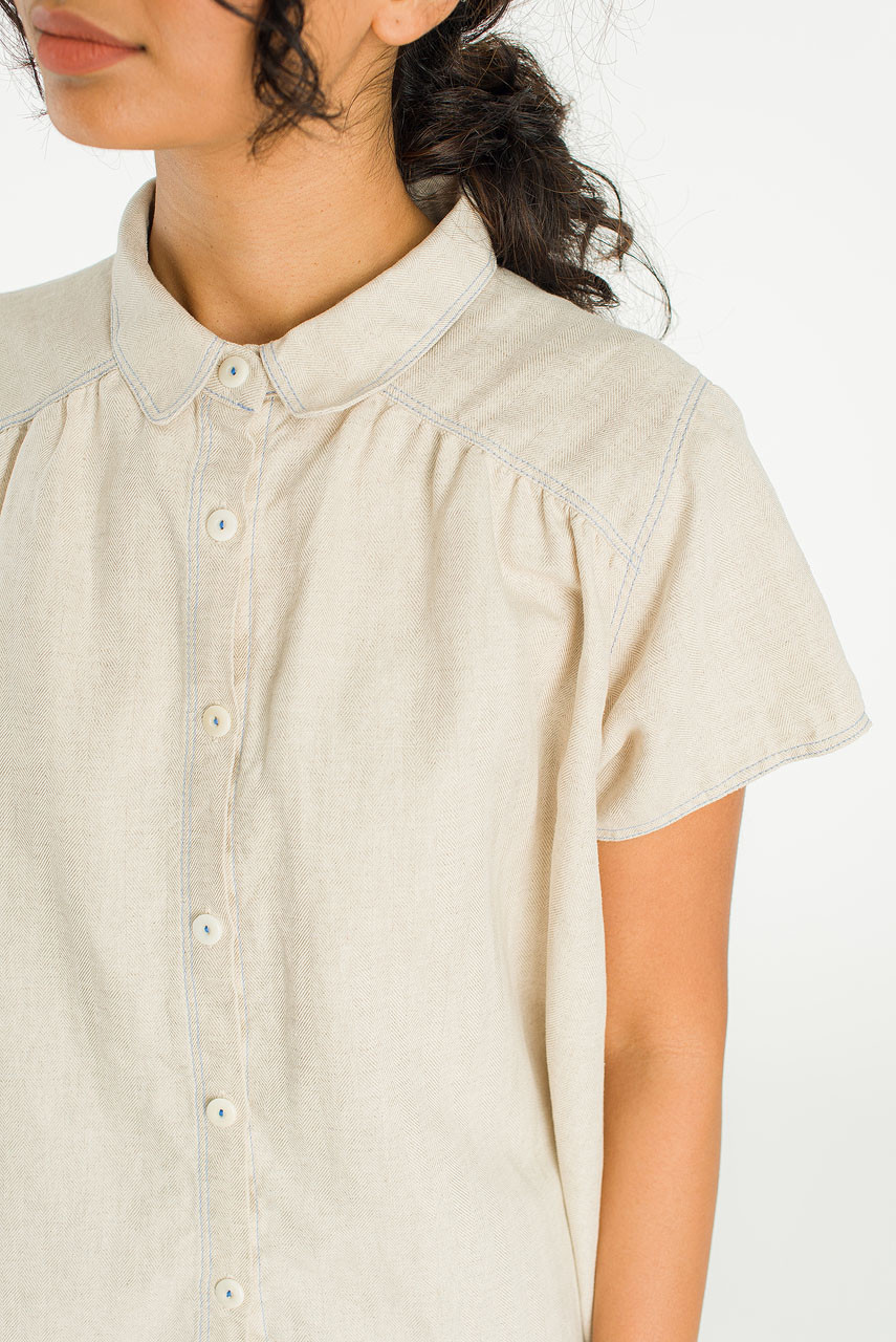 Herringbone Linen Blend Shirt, Beige