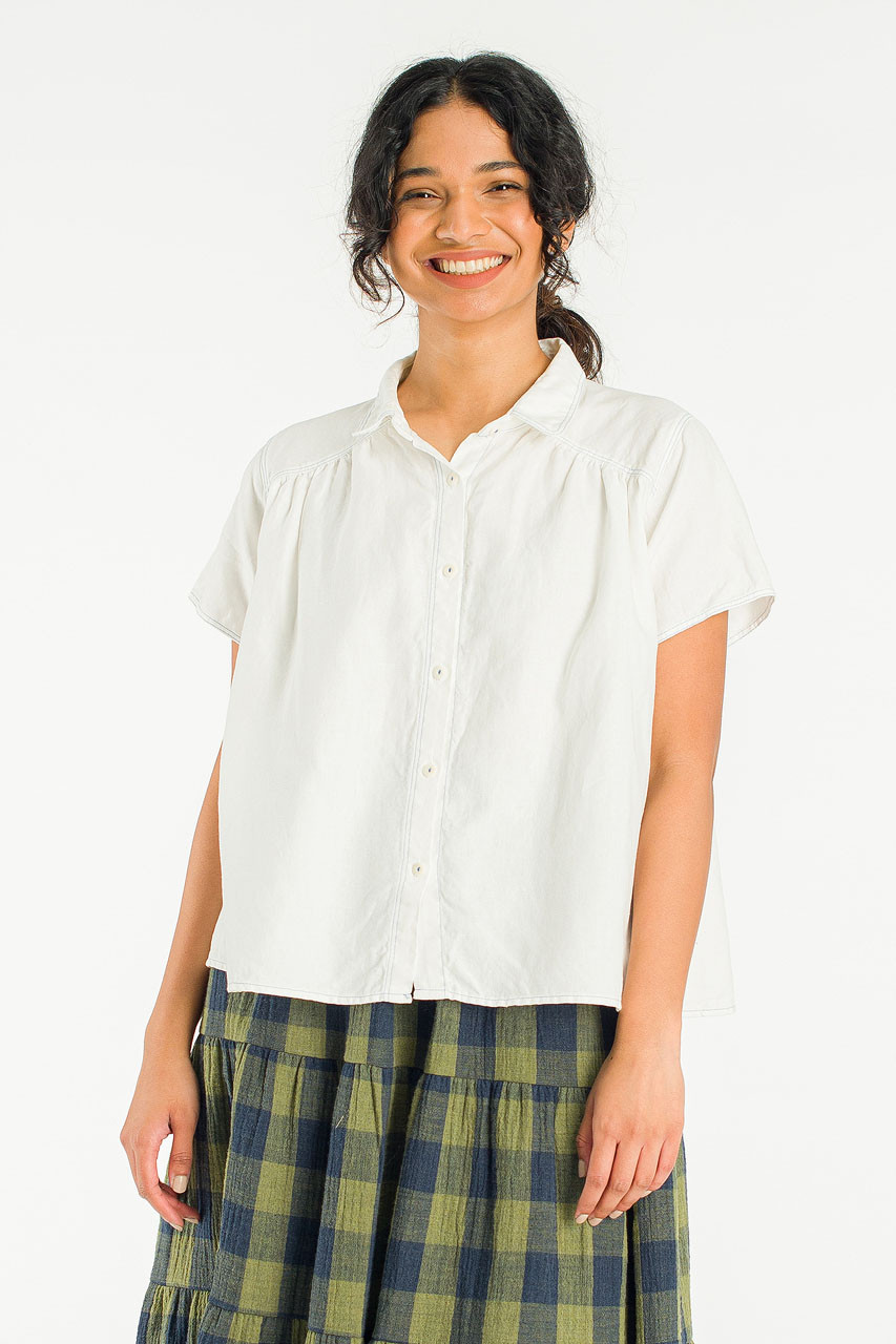 Herringbone Linen Blend Shirt, Ivory