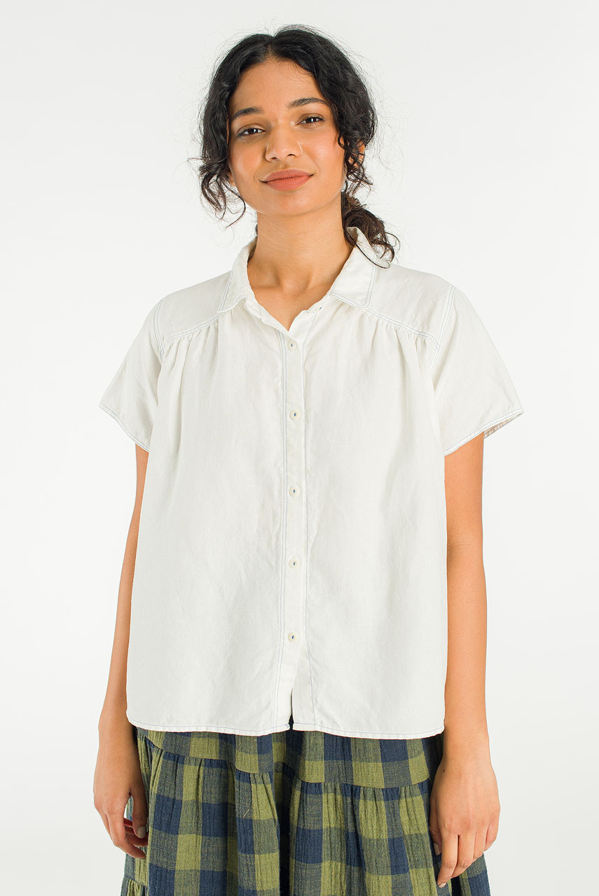 Herringbone Linen Blend Shirt, Ivory