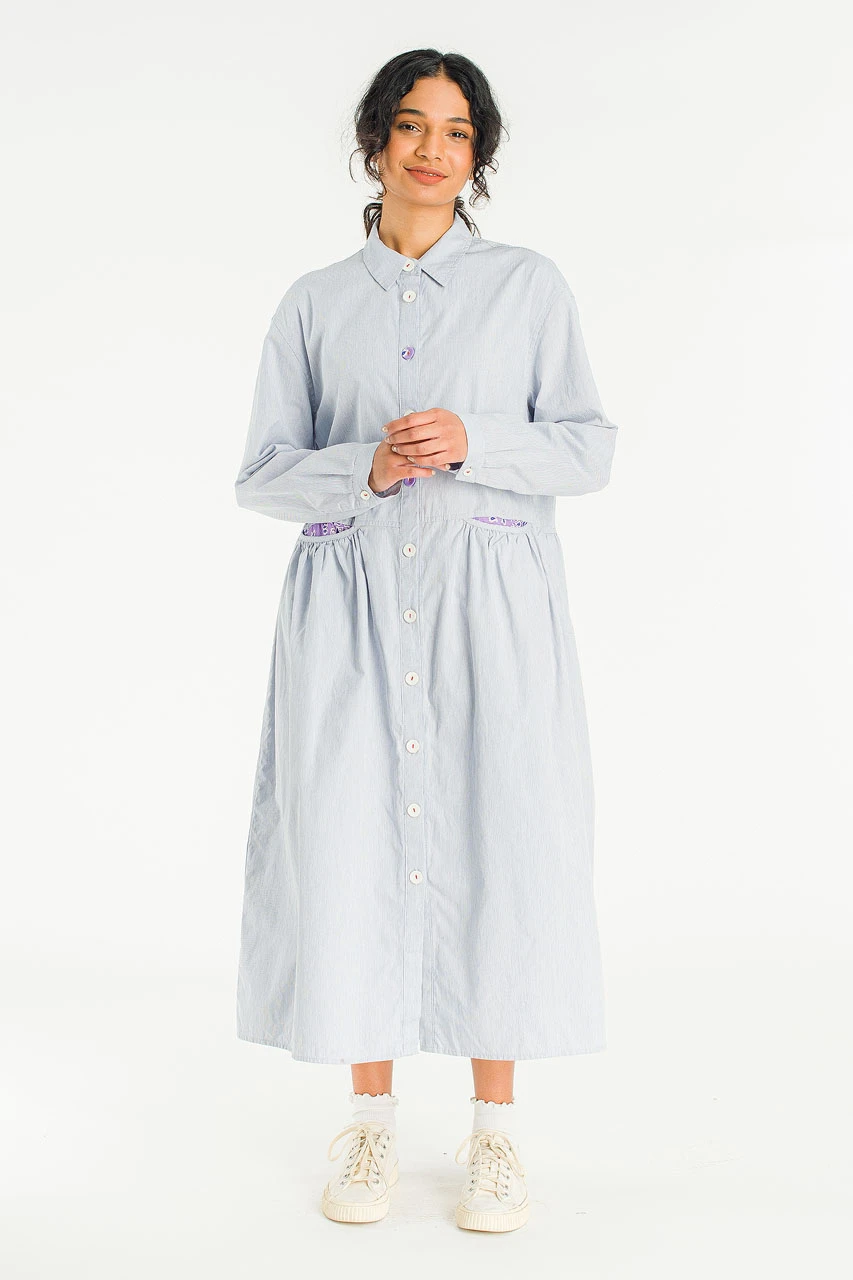Pocket Sheering Dress, Blue