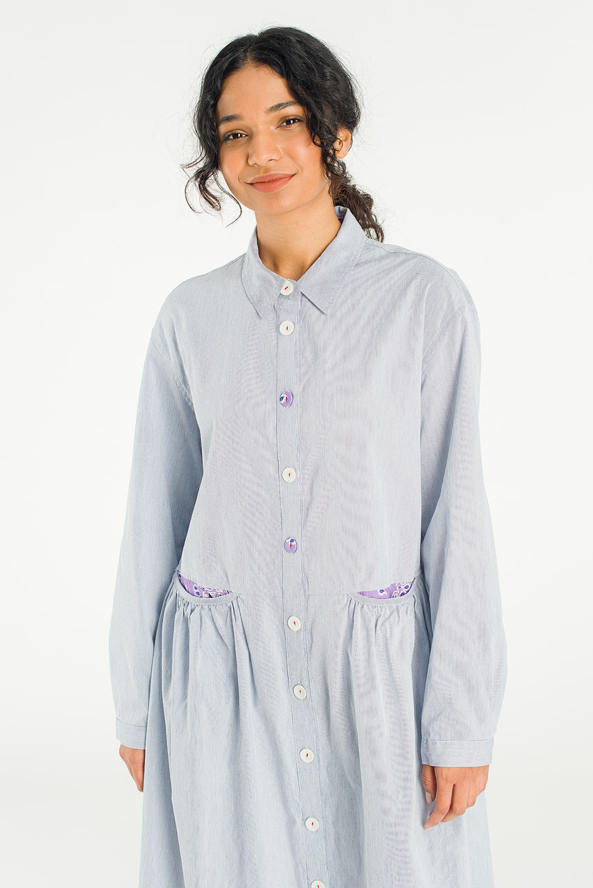 Pocket Sheering Dress, Blue