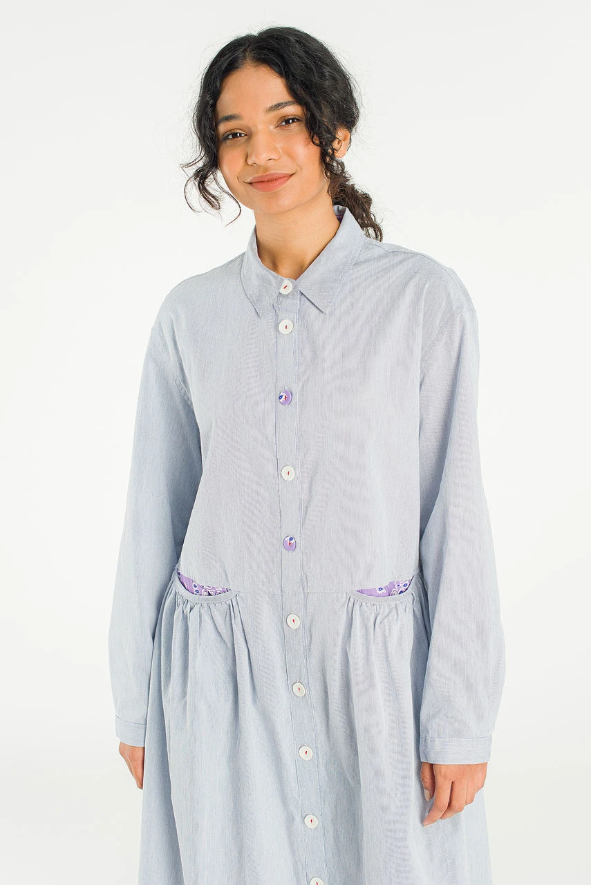 Pocket Sheering Dress, Blue