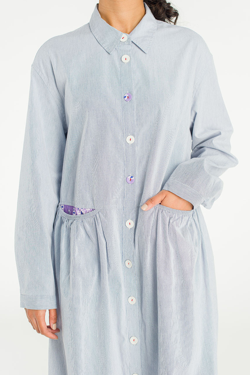 Pocket Sheering Dress, Blue