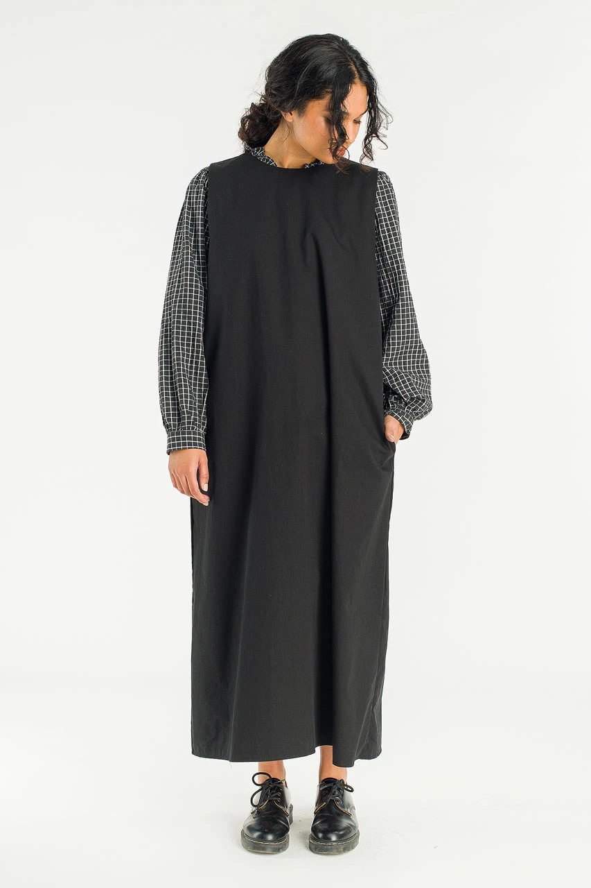 Slow Boxy Pinafore Dress, Black