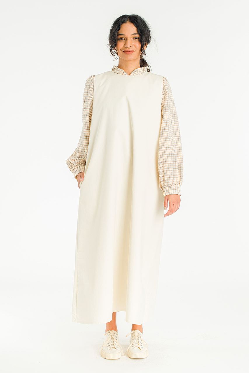 Slow Boxy Pinafore Dress, Beige