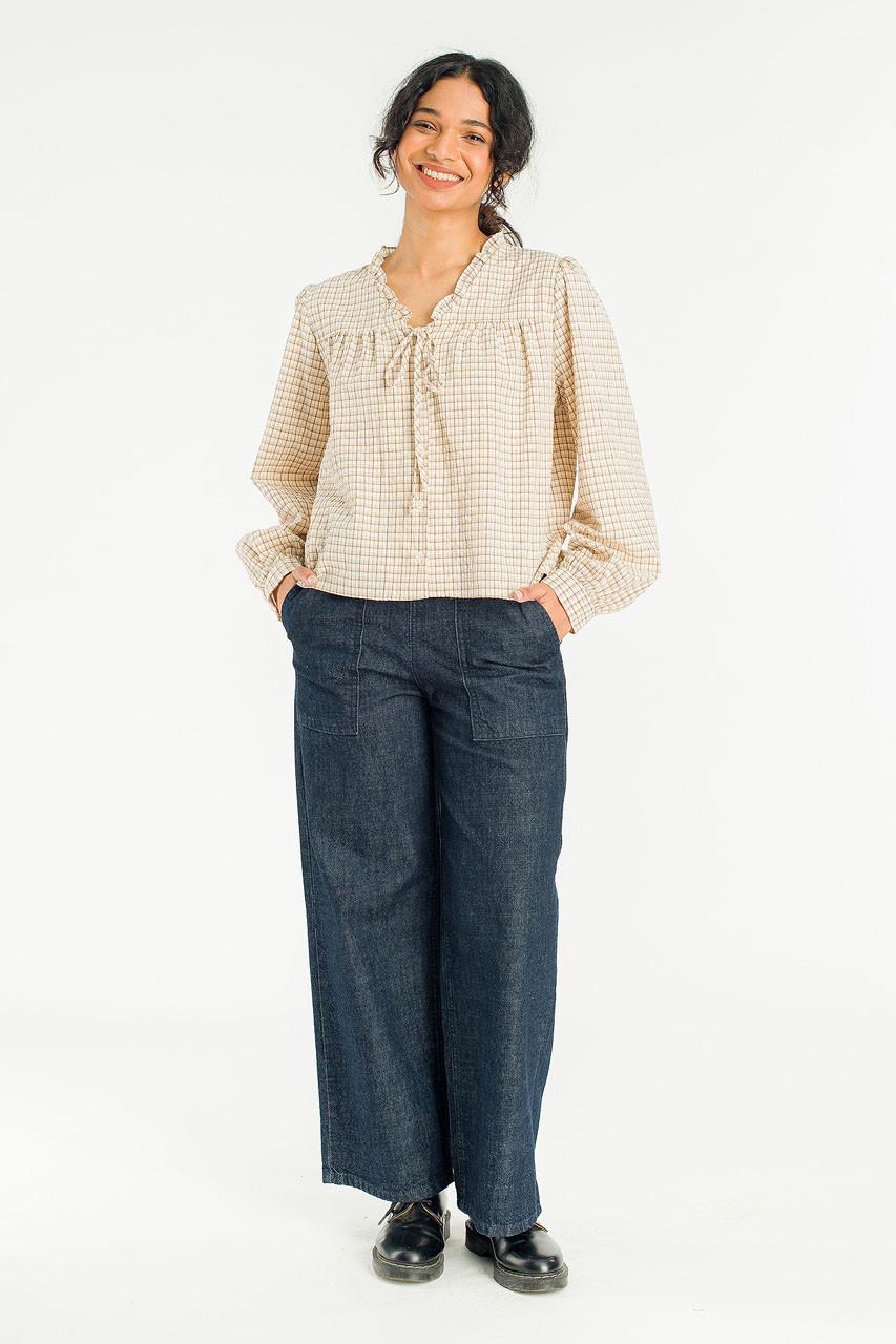 London Check Blouse, Beige