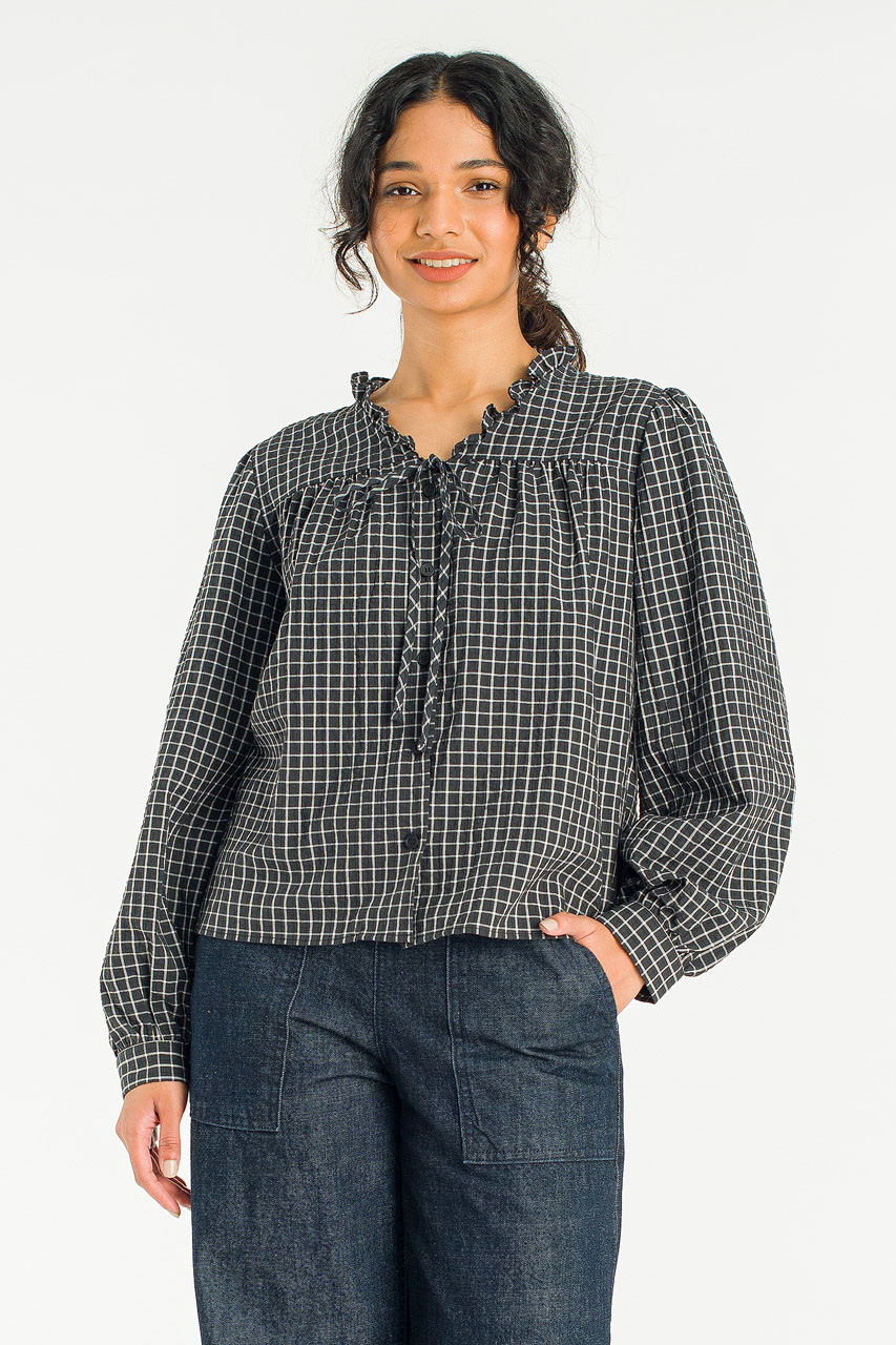 London Check Blouse, Black