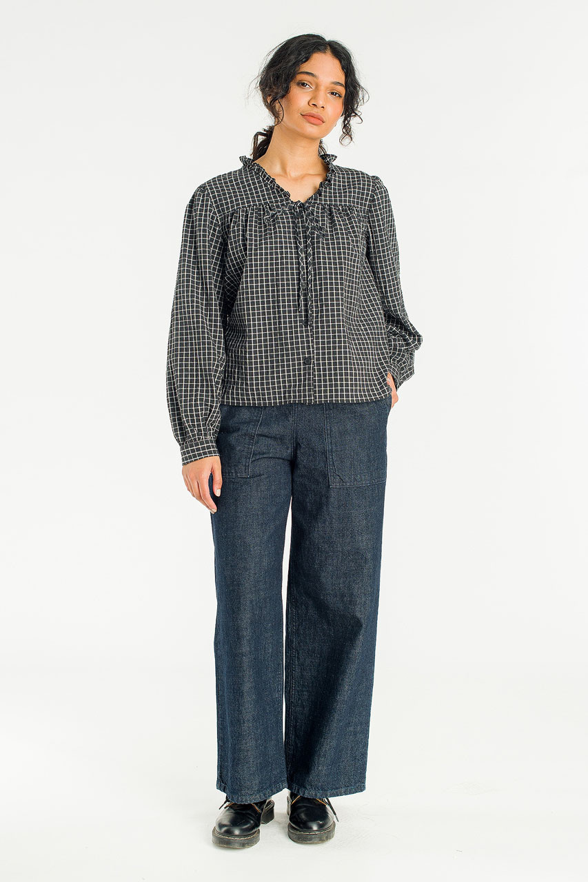 London Check Blouse, Black