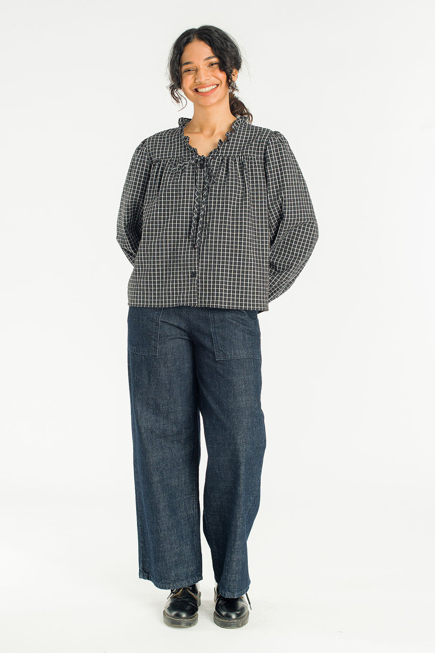 London Check Blouse, Black