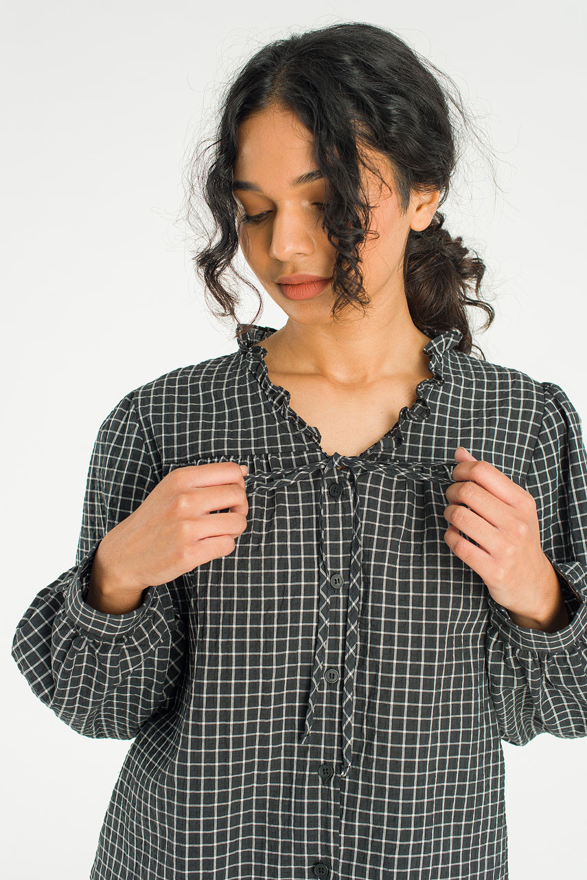London Check Blouse, Black