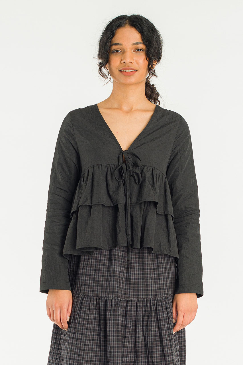 Faye Ribbon Open Blouse, Black