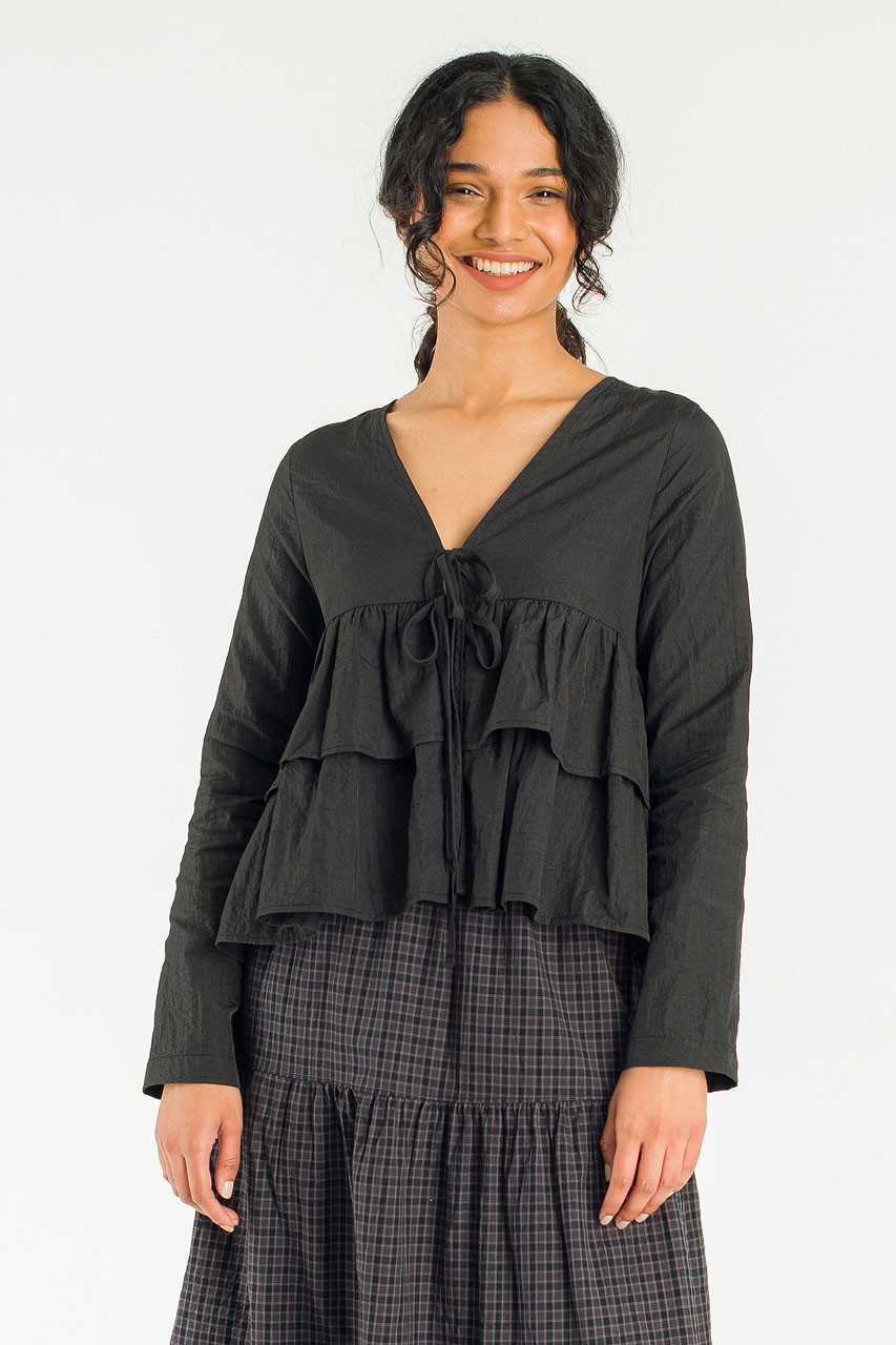 Faye Ribbon Open Blouse, Black