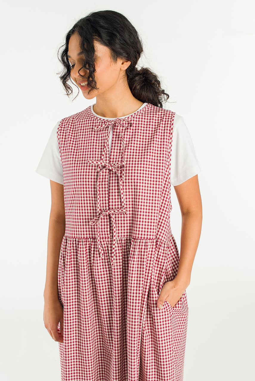 Two Way Faye Ribbon Back Dress, Wine Gingham