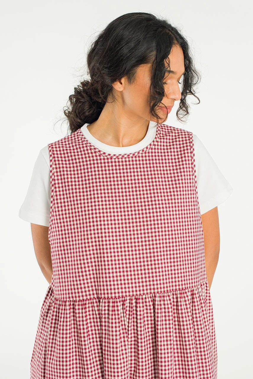 Two Way Faye Ribbon Back Dress, Wine Gingham