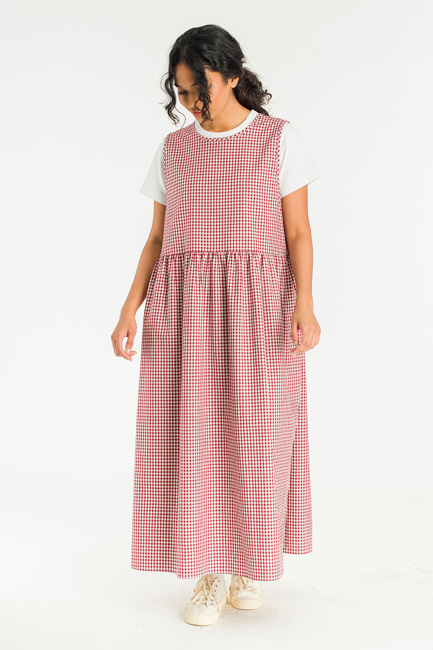 Two Way Faye Ribbon Back Dress, Wine Gingham