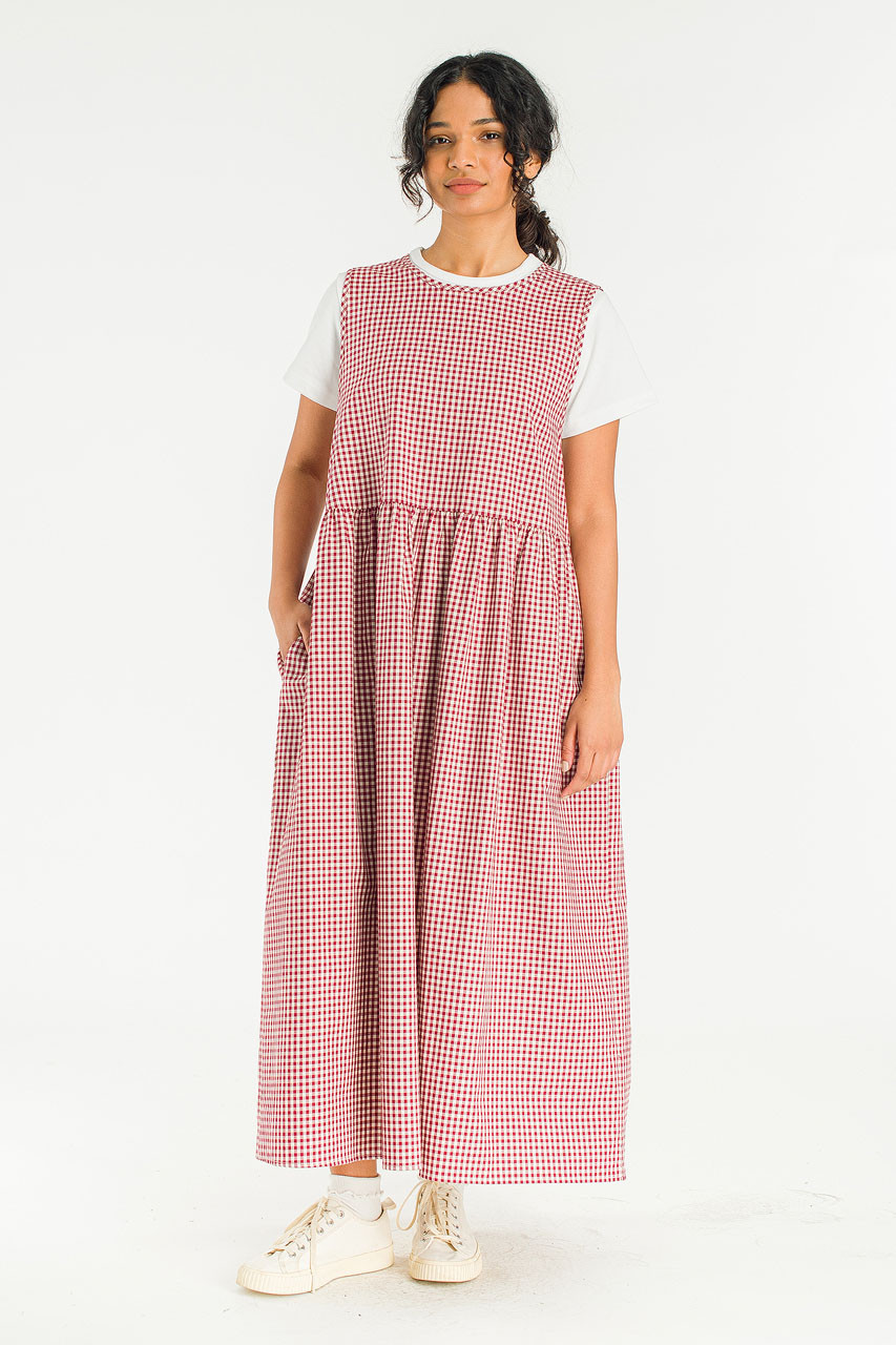 Two Way Faye Ribbon Back Dress, Wine Gingham