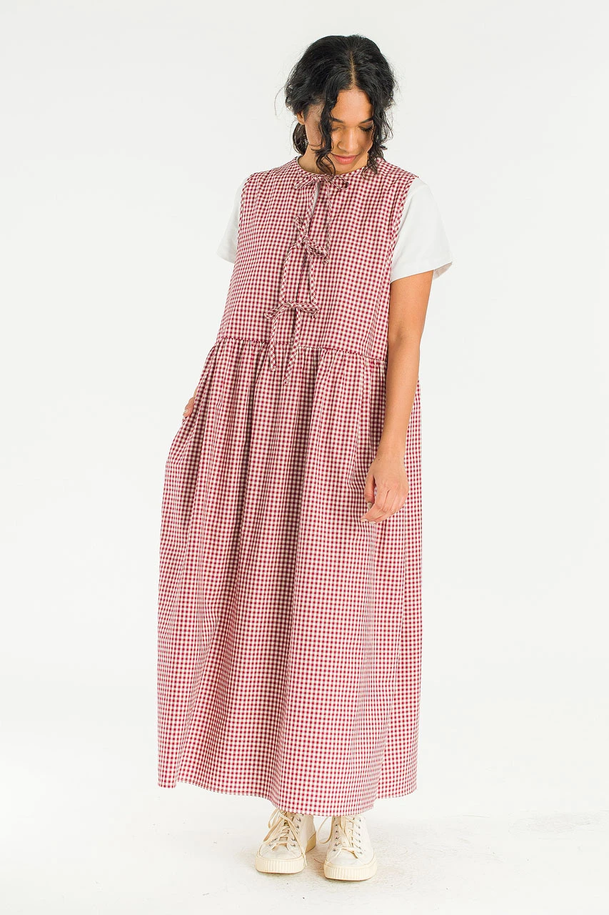 Two Way Faye Ribbon Back Dress, Wine Gingham