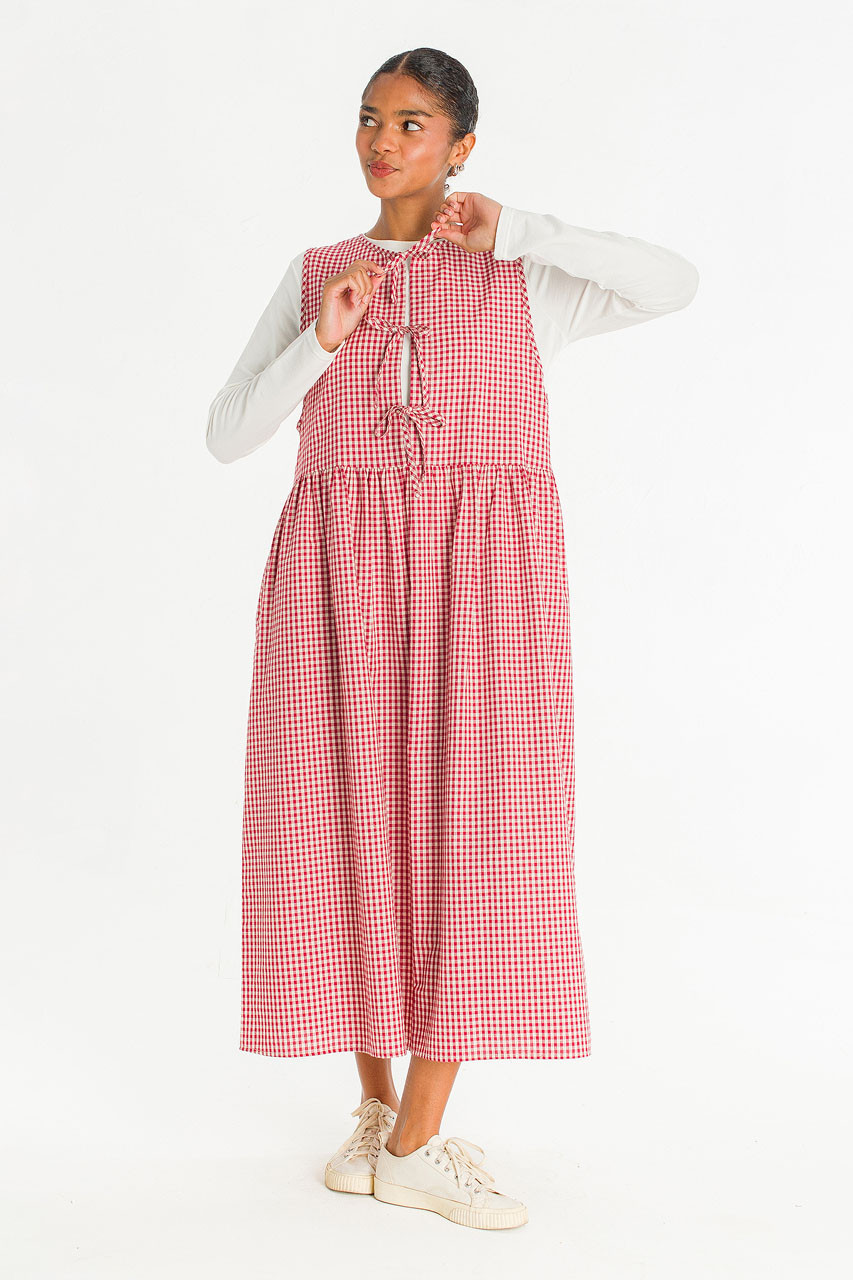 Two Way Faye Ribbon Back Dress, Wine Gingham
