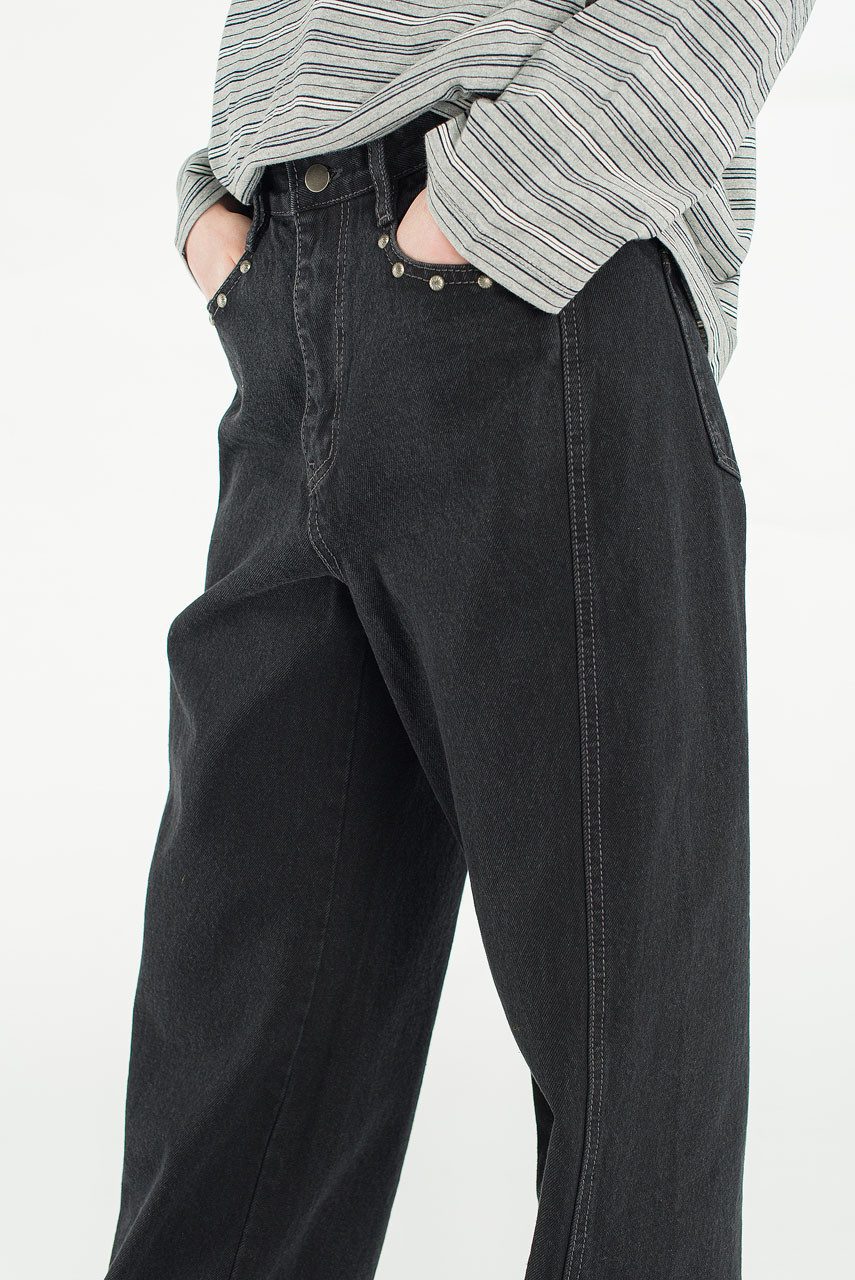 Stud Wide Denim Jean, Black