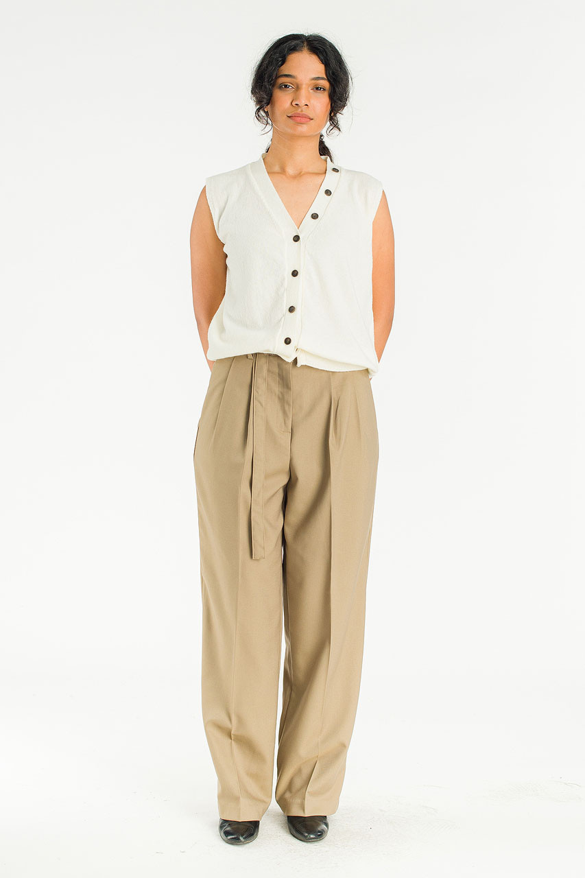 Manon Belted Slacks, Khaki Beige