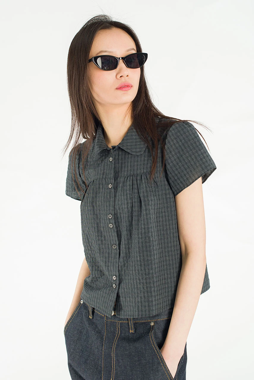 Loam Pop Blouse, Charcoal