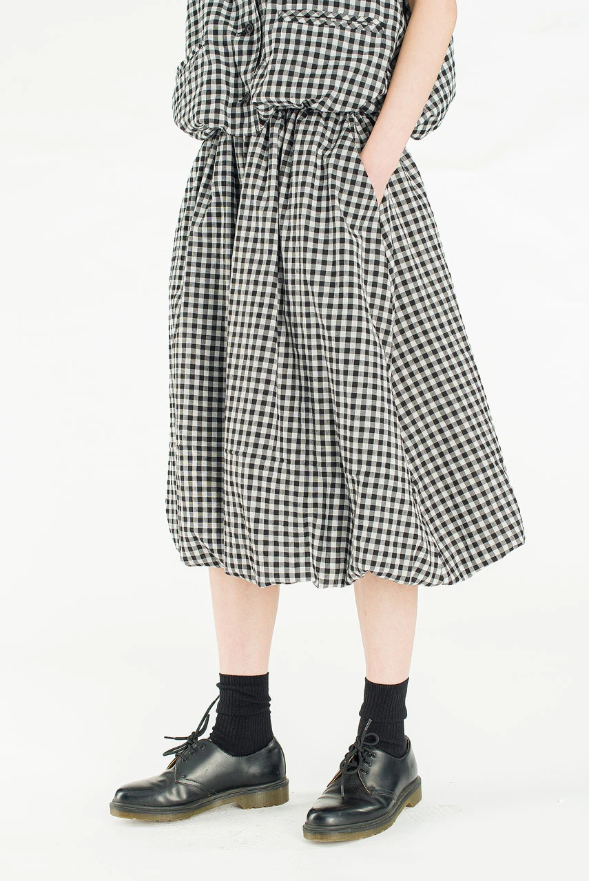 April Gingham Balloon Skirt, Black