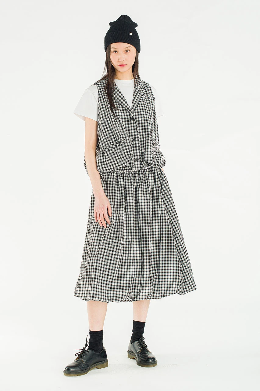 April Gingham Simple Vest, Black