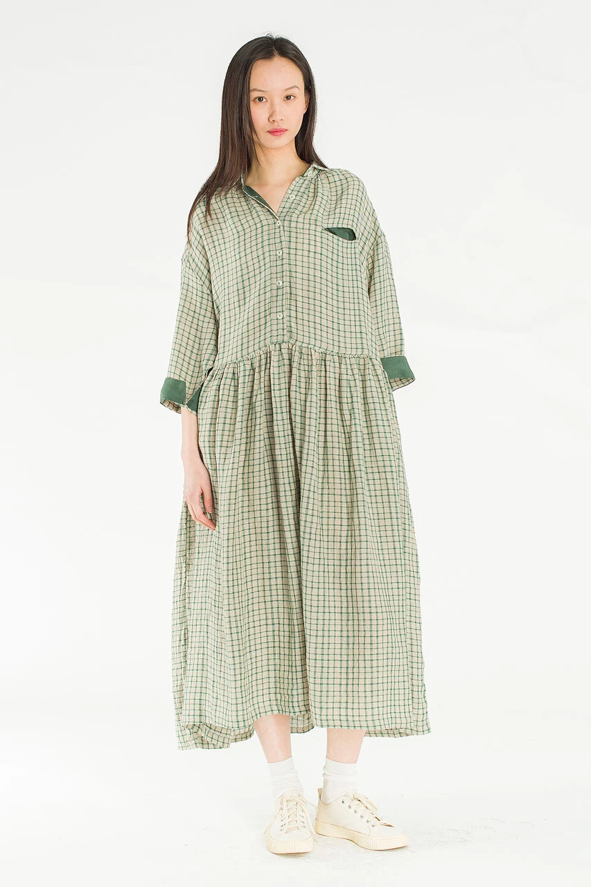 Soren Check Boxy Shirt Dress, Green