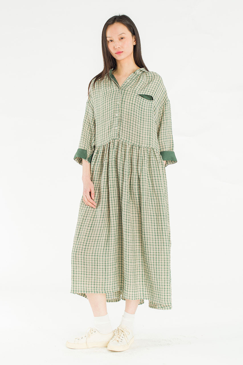 Soren Check Boxy Shirt Dress, Green