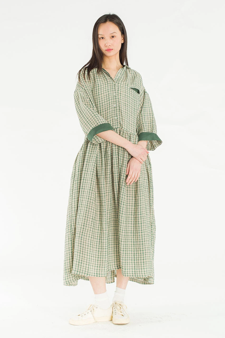 Soren Check Boxy Shirt Dress, Green