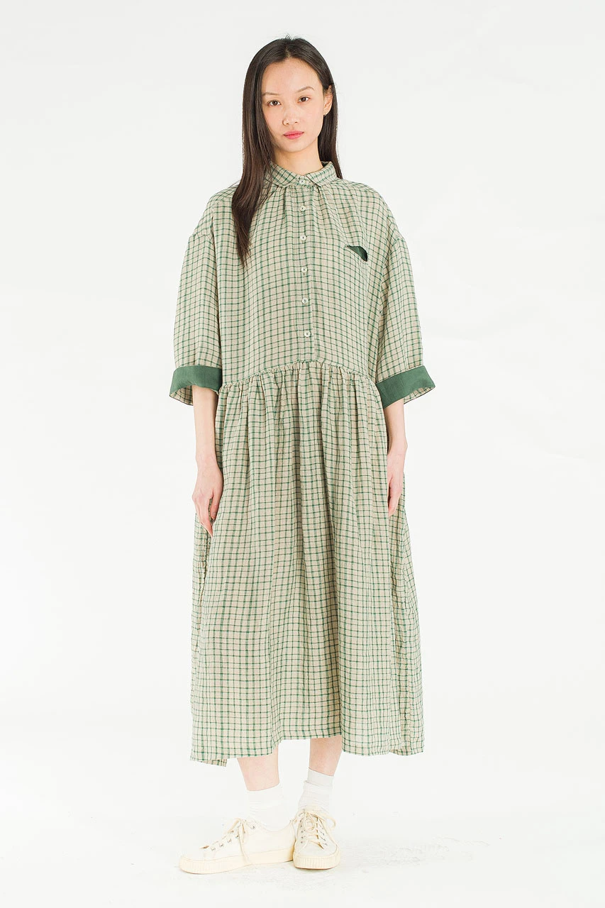 Soren Check Boxy Shirt Dress, Green
