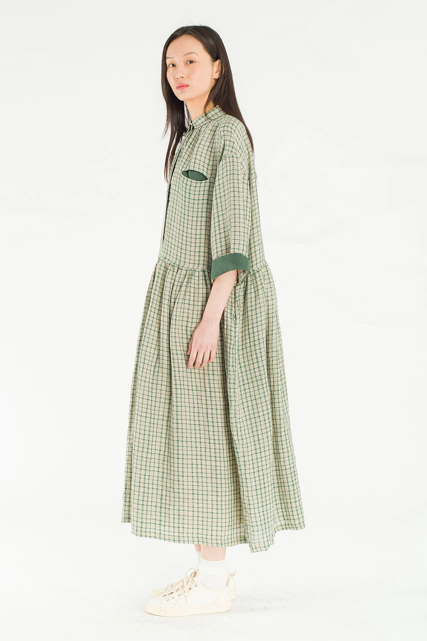 Soren Check Boxy Shirt Dress, Green