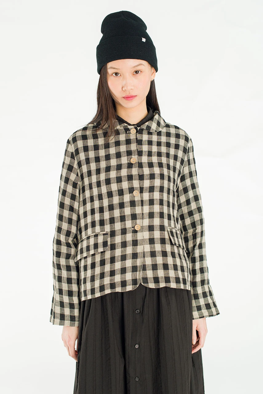 Emile Gingham Check Jacket, Black