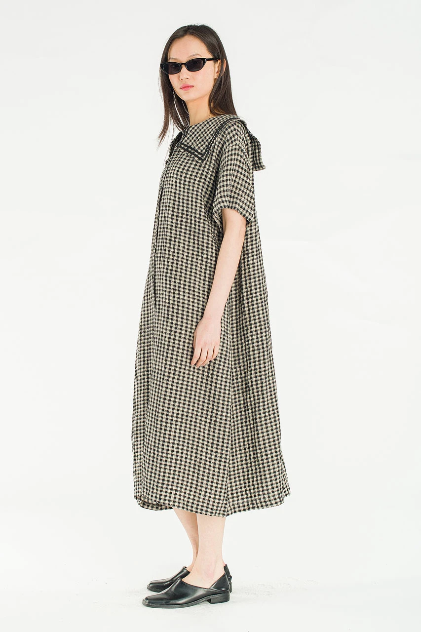 Nobil Sailor Check Dress, Black
