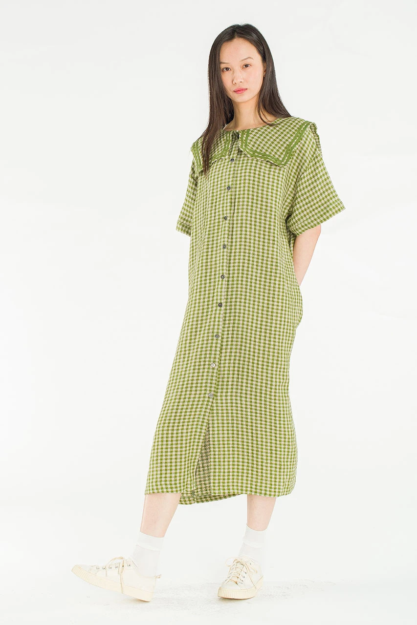 Nobil Sailor Check Dress, Khaki